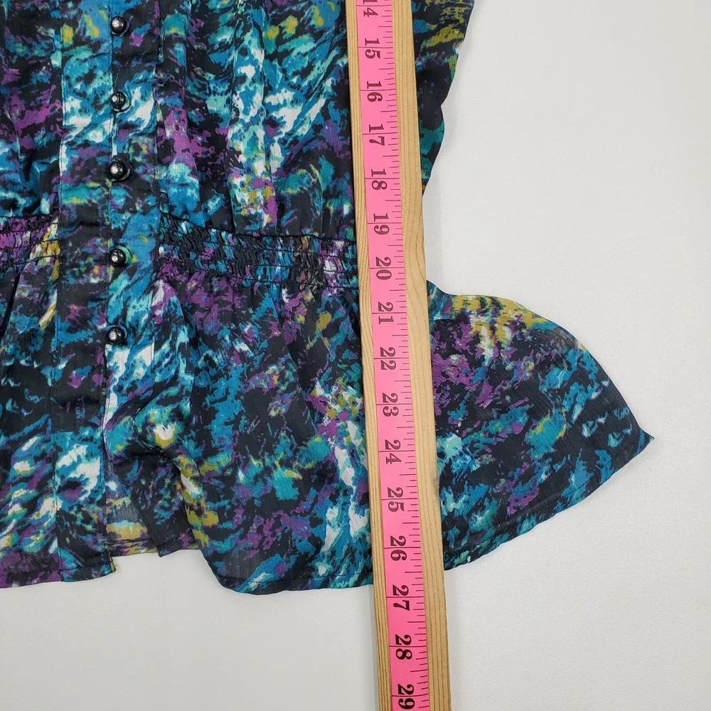 Fashion Bug Peplum Blouse Floral Chiffon Button Front Boho Top L‎ - Picture 6 of 15